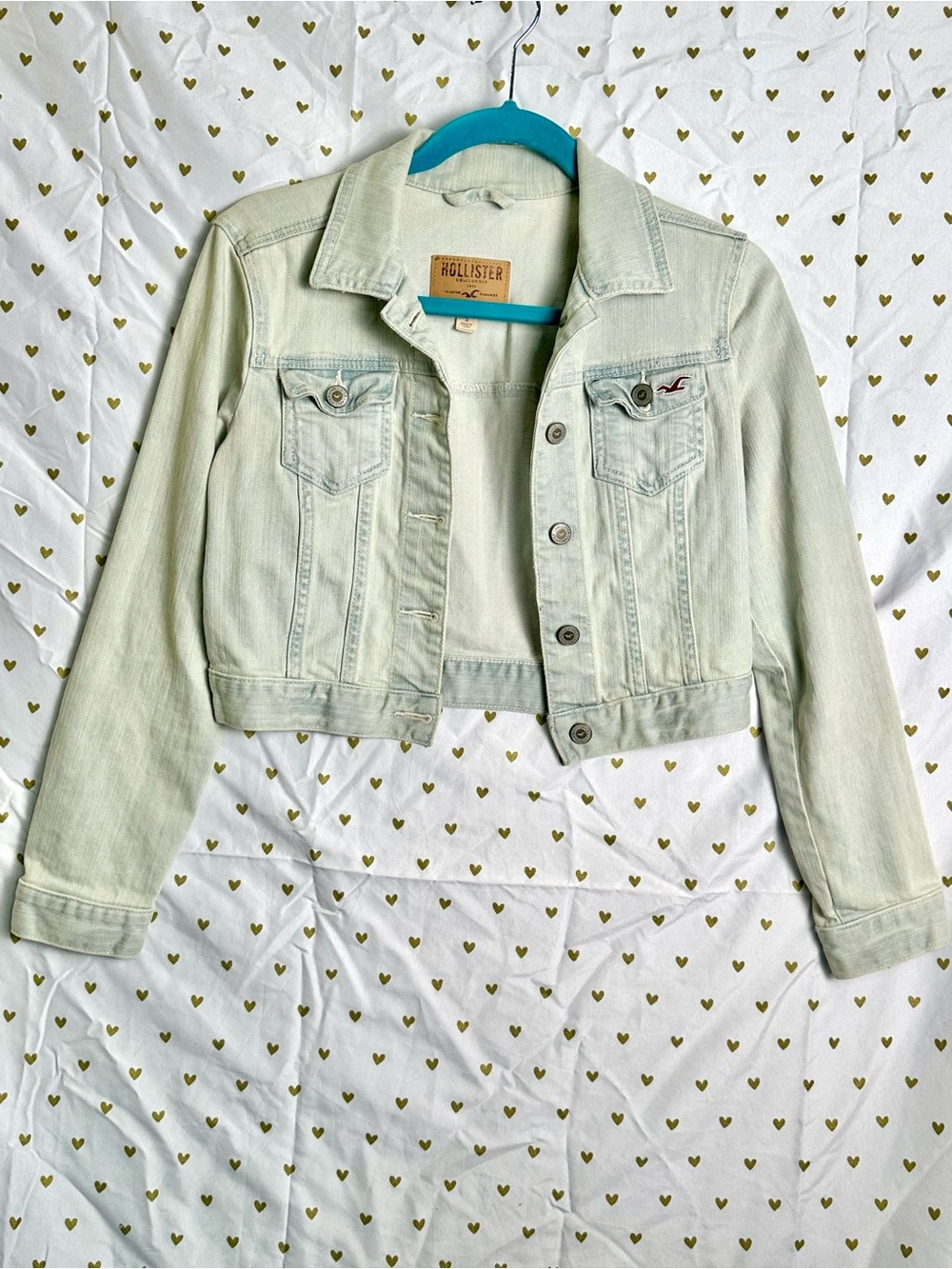 Hollister Women’s Light Wash Cropped Denim Jacket - Pale blue